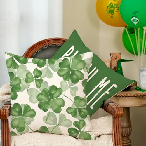 GEEORY St. Patrick's Day Pillow Covers 16x16 (Set of 4) - Lucky Shamrock Decor