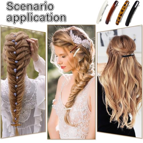 Nouiseuns Tortoise Shell Hair Barrettes 4-Pack French Hair Clips for Women