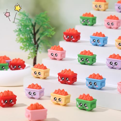24Pcs Mini Dumpster Fire Figurines - Resin Trash Decor in 6 Colors