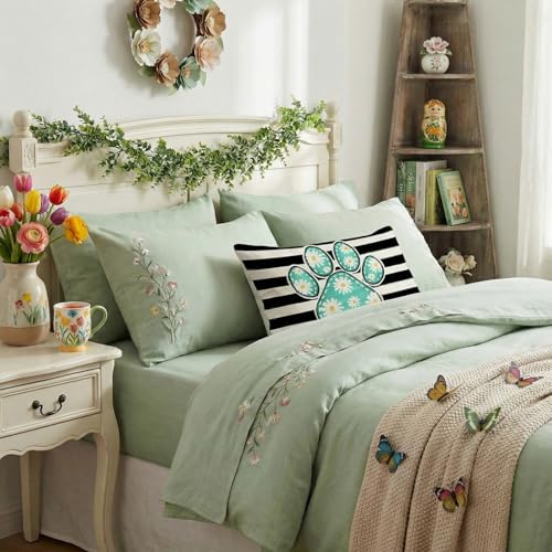 Spring Paw Print Pillow Cover 12x20 Inch - Daisy Decor