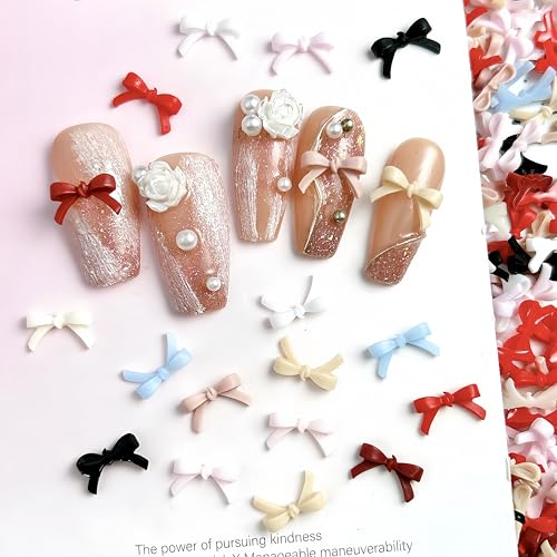 400PCS 3D Resin Bow Nail Charms Colorful Flatback Bowknot Gems for DIY