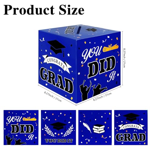 Graduation Card Box 2026 - Foldable Blue & Black Card Holder