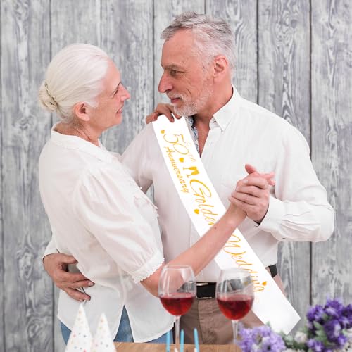 50th Wedding Anniversary Sash Set - Elegant Golden Design