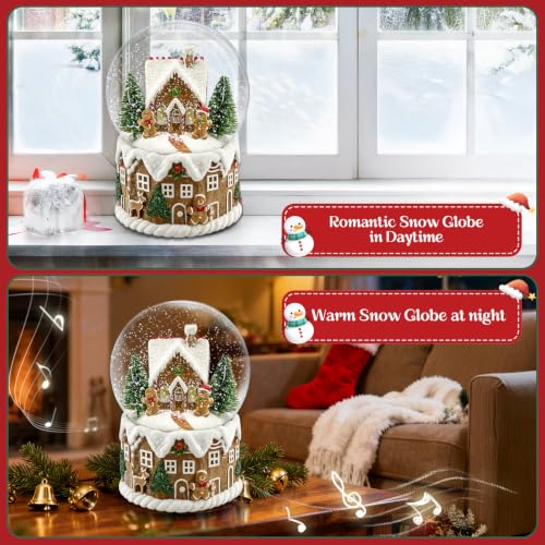 4-Inch Gingerbread House Musical Snow Globe Snow Variation