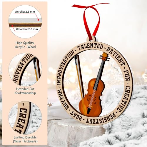 Violin Ornament for Christmas Tree - Wooden & Acrylic Decoration