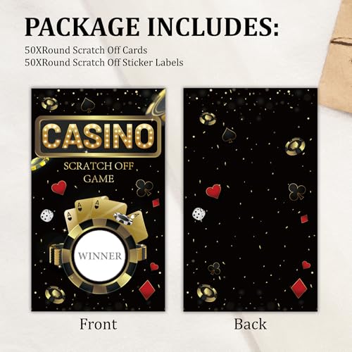 50 Pcs Casino Night Scratch Off Game Cards for Party Games and Events