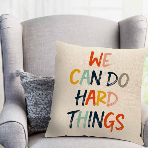 LAVVIEGO We Can Do Hard Things Throw Pillow Cover 18x18 Multi-019 Linen Blend Motivational Cushion for Sofa Bed