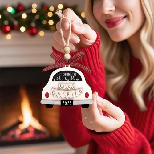 2025 First Anniversary Wedding Ornament - Rustic Wooden Decor