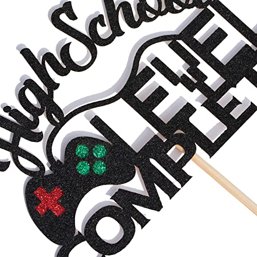 High School Graduation Cake Topper Class of 2026 Game Themed Black Glitter