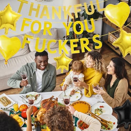 Thankful for You Banner with Foil Balloons – Thanksgiving Decorations