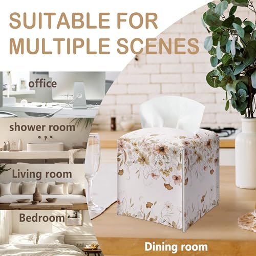Wildflowers Floral Tissue Box Cover - Premium Leather Case for Home & Office