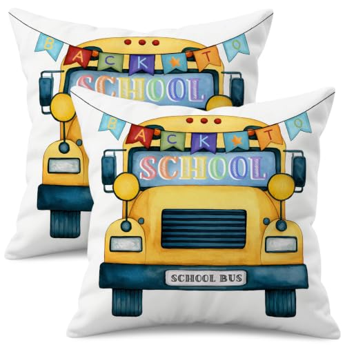 School Bus Throw Pillow Covers 18x18 Inch Set of 2 - Velvet
