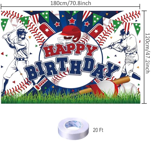 Baseball Birthday Party Backdrop - 70.8 x 47.2 Inch Banner for Boys