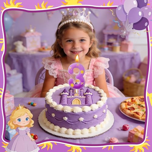 Purple Number 3 Birthday Candle - Fun Sun Cake Decoration