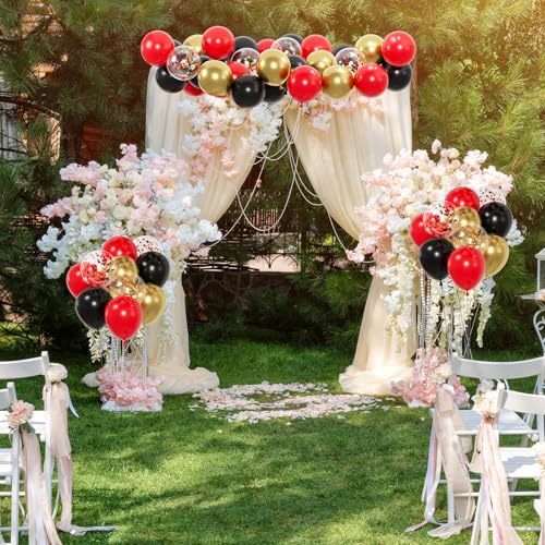 ZizasAry 100pcs Black Red Gold Balloons Set - 12 Inch Confetti & Plain Latex for Party Decorations