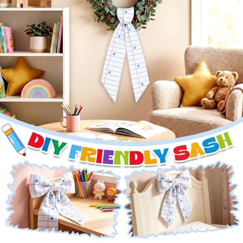 Notebook Paper Wreath Sash - 56'' x 4.5'' Decorative Ribbon for Back to School | Teacher Appreciation
