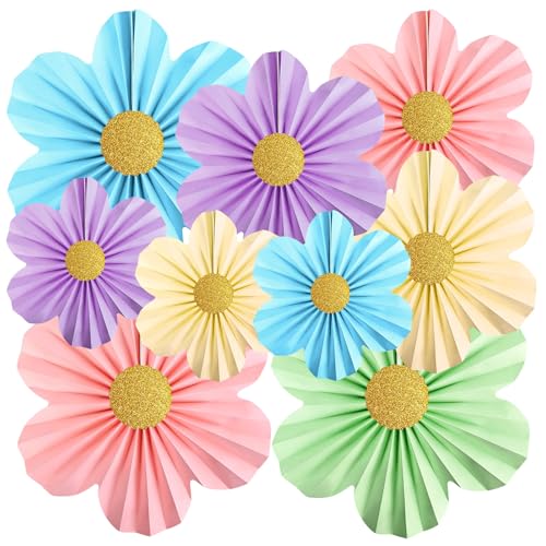 Multicoloured 9-Piece Paper Flower Fan Set for Party Decor