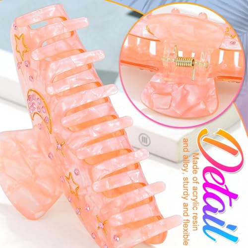 CAKURE Acrylic Hair Claw Clips 2-Pack Medium Shell Star Moon Rhinestone