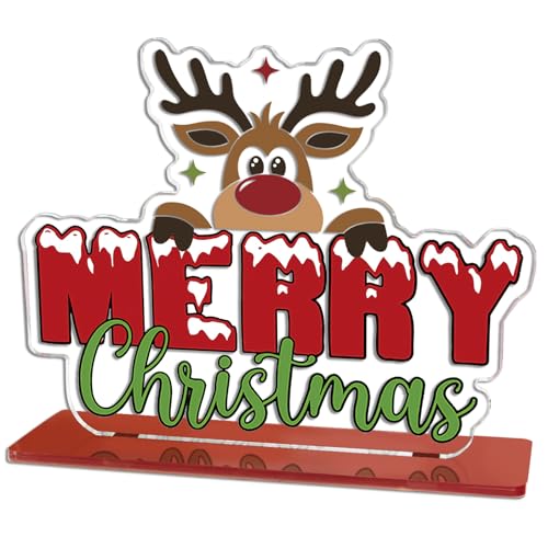 Merry Christmas Sign Acrylic Reindeer Tabletop Decor Plaque