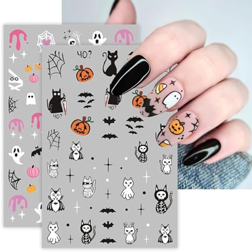 LETSWIN 3D Halloween Nail Stickers - Self-Adhesive Ghost, Bat & Pumpkin Art Decals