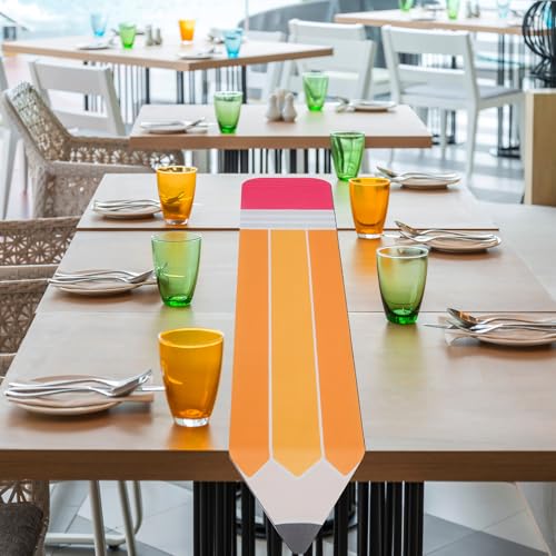 Pencil Table Runner for Back to School - 13x72 Inch Linen Table Decor
