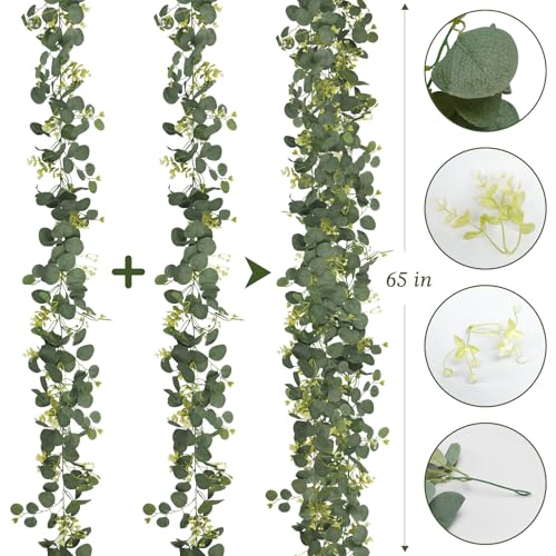 HUZIYAHAN Green Eucalyptus Garland Faux Silk Leaves 5.5 FT Indoor Outdoor Decoration