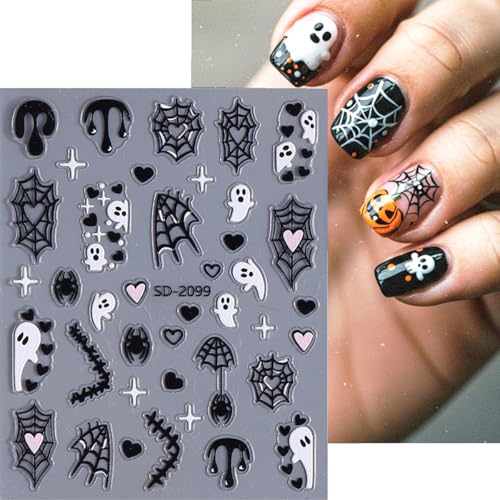 6 Sheets 5D Embossed Halloween Nail Art Stickers Spooky Ghost Pumpkin Decals