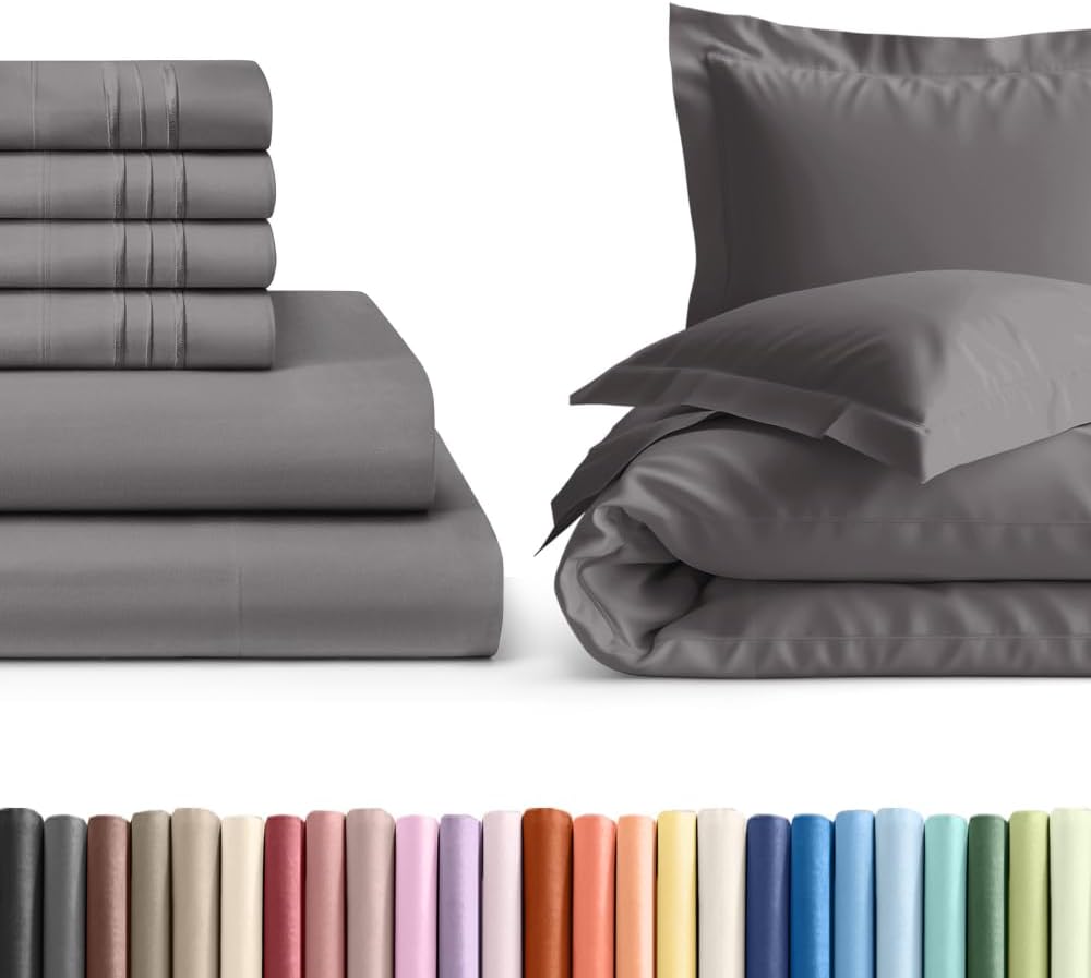 Regine Switzerland 6-Piece Dark Grey Queen Bed Sheet Set - Extra Deep Pockets, Soft & Wrinkle-Free