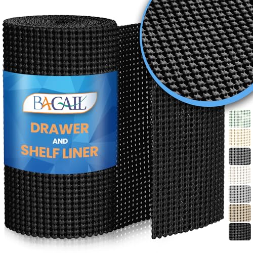 BAGAIL Non-Adhesive Shelf Liner, Heavy-Duty Grip Drawer Liner, 12" x 10FT, Black