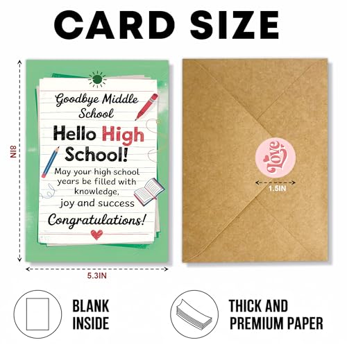 Middle School Graduation Congrats Card with Envelope - 8x5.3in