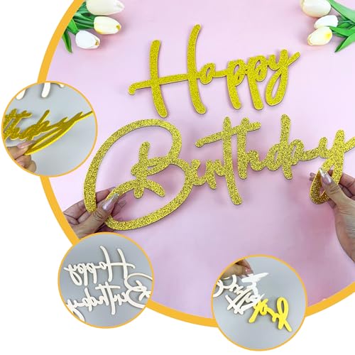 Glitter Gold Felt Happy Birthday Sign 2-Set Party Backdrop Decoration