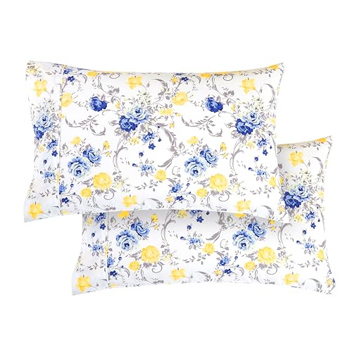 Elegant Comfort Set of 2 Floral Print Pillowcases - Soft Microfiber Standard/Queen