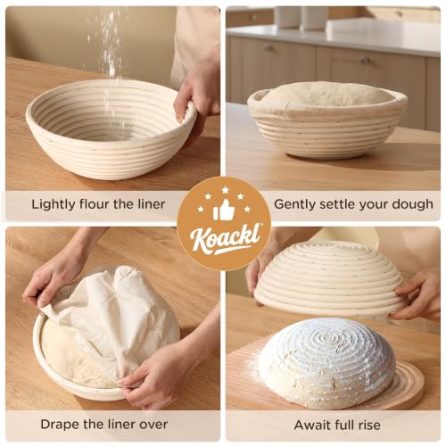 Koackl 10-Inch Cotton Banneton Bread Proofing Liners - 3-Pack Set