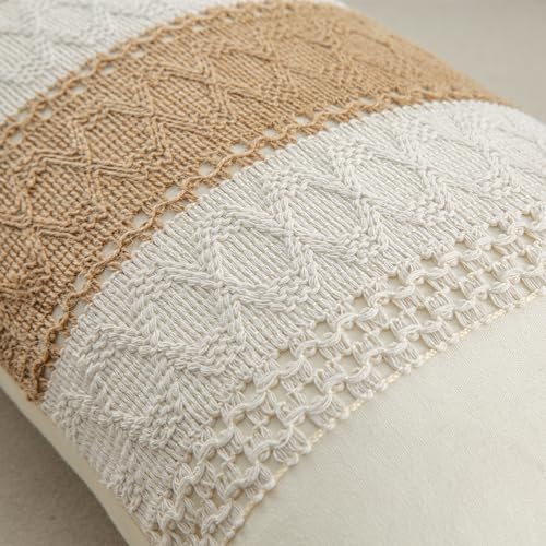 Beige & Brown Striped Lumbar Pillow Cover, 12x20 Inch