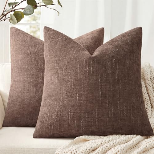 ANRODUO Textured Pillow Covers 18x18 in Chocolate Brown - Set of 2