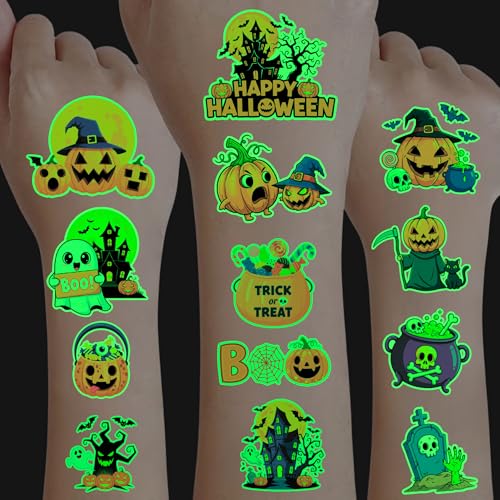 Glow in the Dark Halloween Temporary Tattoos for Kids Party Favors 50 Pcs