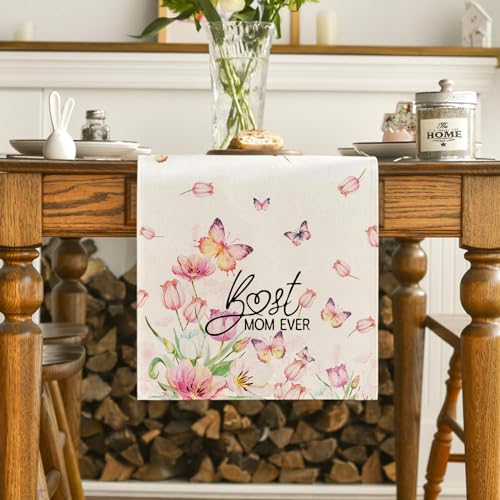 Linen Table Runner for Mother's Day - 13x72 Inches Floral Decor