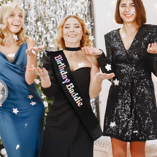 Birthday Baddie Sash - Black Satin with Glitter & Foil for Parties