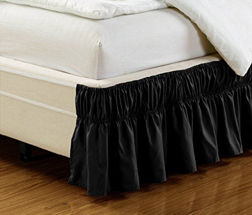 Elastic Bed Skirt for Queen/King with 17" Drop - Solid Black