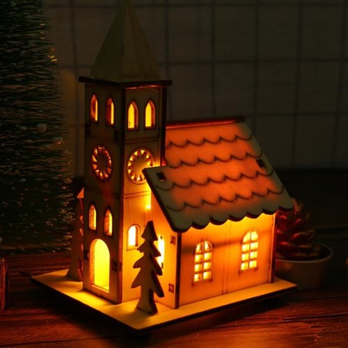 BESPORTBLE Christmas Village House - LED Light-Up Rustic Church Ornament | Beige Winter Decoration