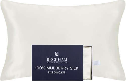Beckham Hotel Collection Silk Pillowcase - 100% Mulberry Silk for Hair & Skin | 22 Momme, Queen, Ivory