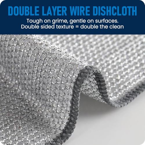 Dream Linen 6 Pack Non-Scratch Steel Wire Dishcloths - 8x8 Inch Cleaning Cloths for Kitchen & Home