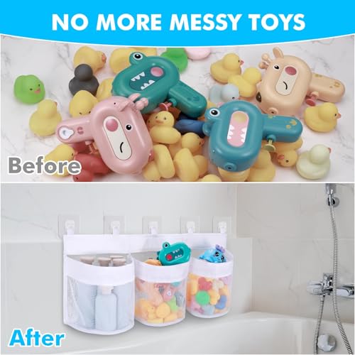 Bath Toy Storage Organizer with 3 Compartments & Quick-Dry Mesh
