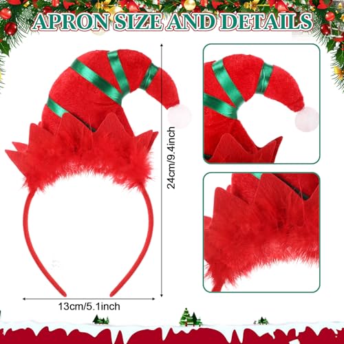 Christmas Elf Aprons and Headbands Set - Green and Red, Holiday Costume Accessories