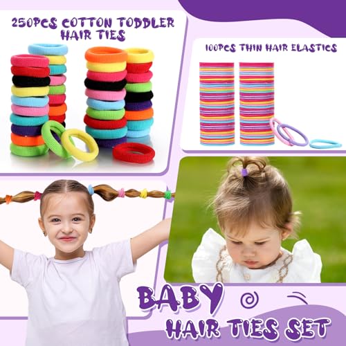 auroray 360PCS Soft Cotton Baby Hair Ties & Toddler Elastics Set