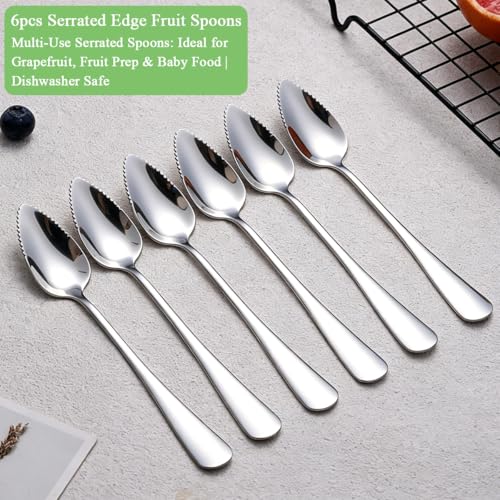 Berglander Serrated Grapefruit Spoons - 6-Piece Stainless Steel Utensil Set