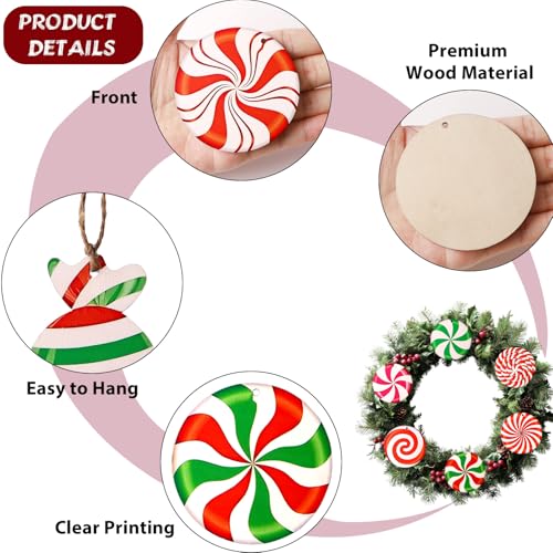 Shatterproof Candy Cane Christmas Ornaments 36-Pack - Wooden Holiday Tree Decor
