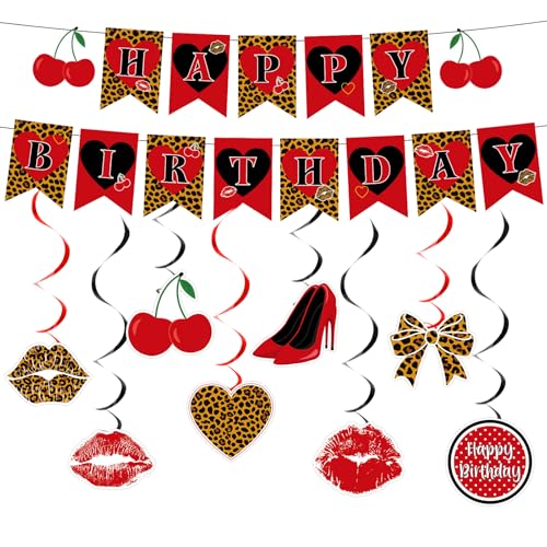 Cherry Leopard Print Birthday Party Decorations Set - 18PCS