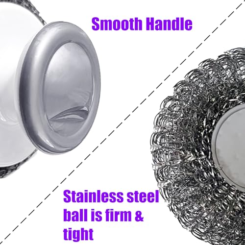 Heavy Duty Stainless Steel Wool Scrubber with Handle - 4 Pack