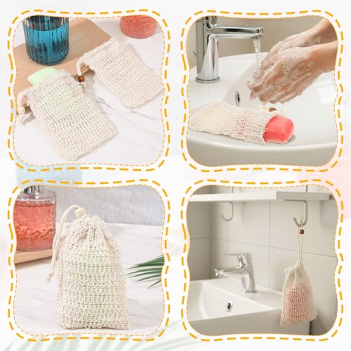 6 Pack Natural Sisal Soap Saver Bag Exfoliating Bar Soap Pouch